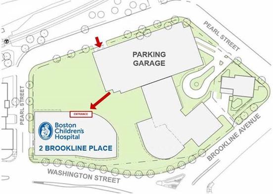 Drawing of brookline parking garage in relation to the building.