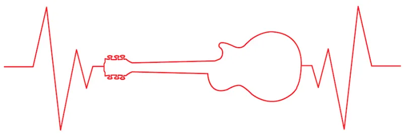drawing of red electrical activity waves making an electric guitar 