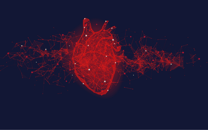 An atomically correct illustration of a red heart on a navy blue background.