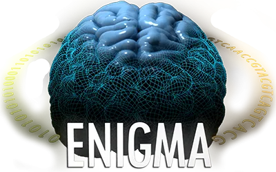 A blue brain inside a yellow circle with the word enigma in front.
