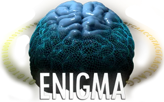 A blue brain inside a yellow circle with the word enigma in front.
