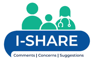 I-share logo with words comments concerns suggestions underneath.