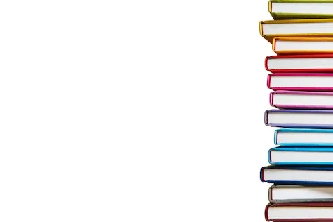 Twelve books stacked on top of eachother